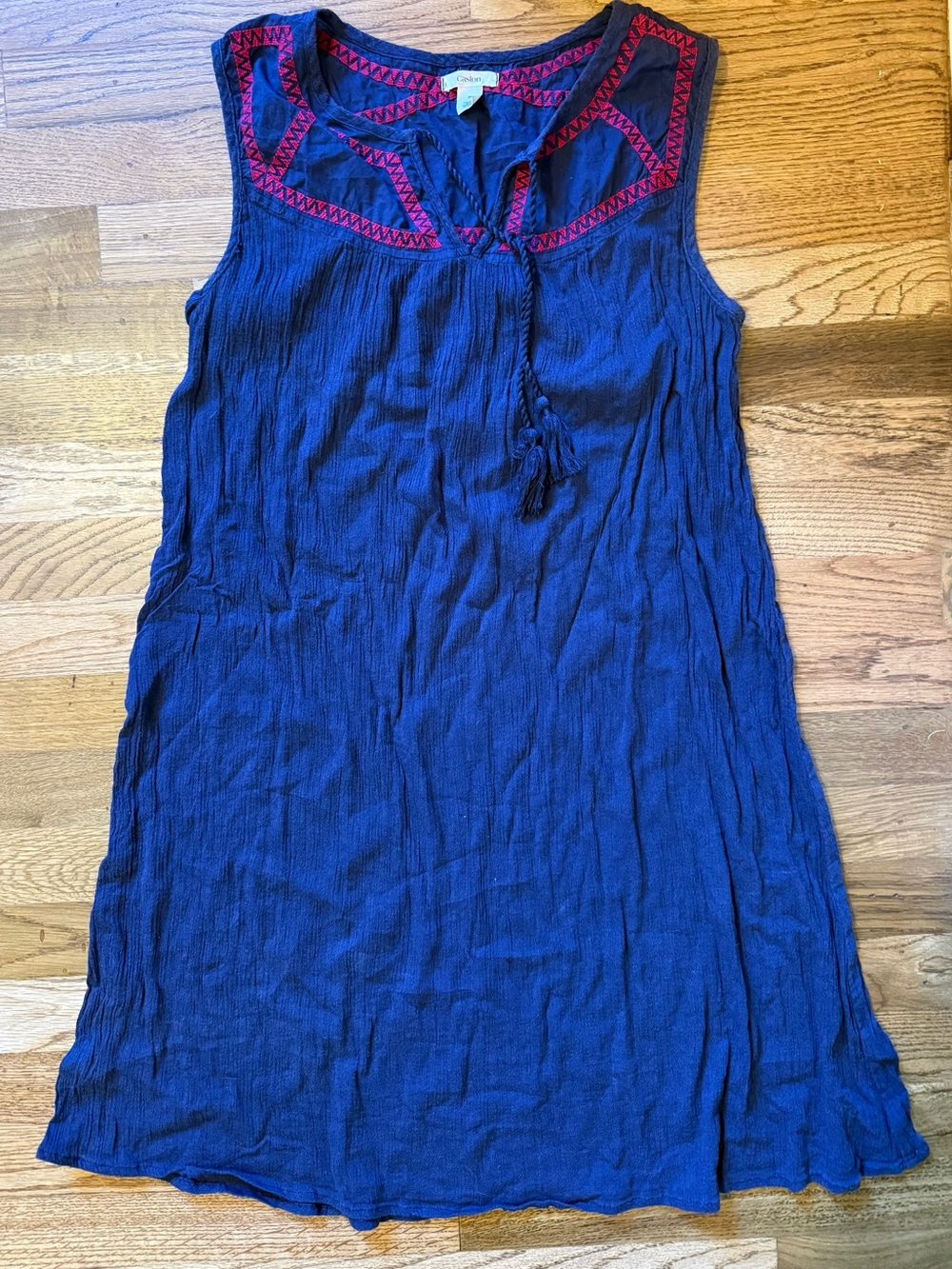 Caslon Navy Blue Sleeveless Mini Dress with Red Embroidered Yoke